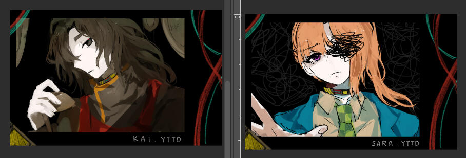 Kai (left) and Sara (right) from Kimi ga Shine / Your Turn to Die